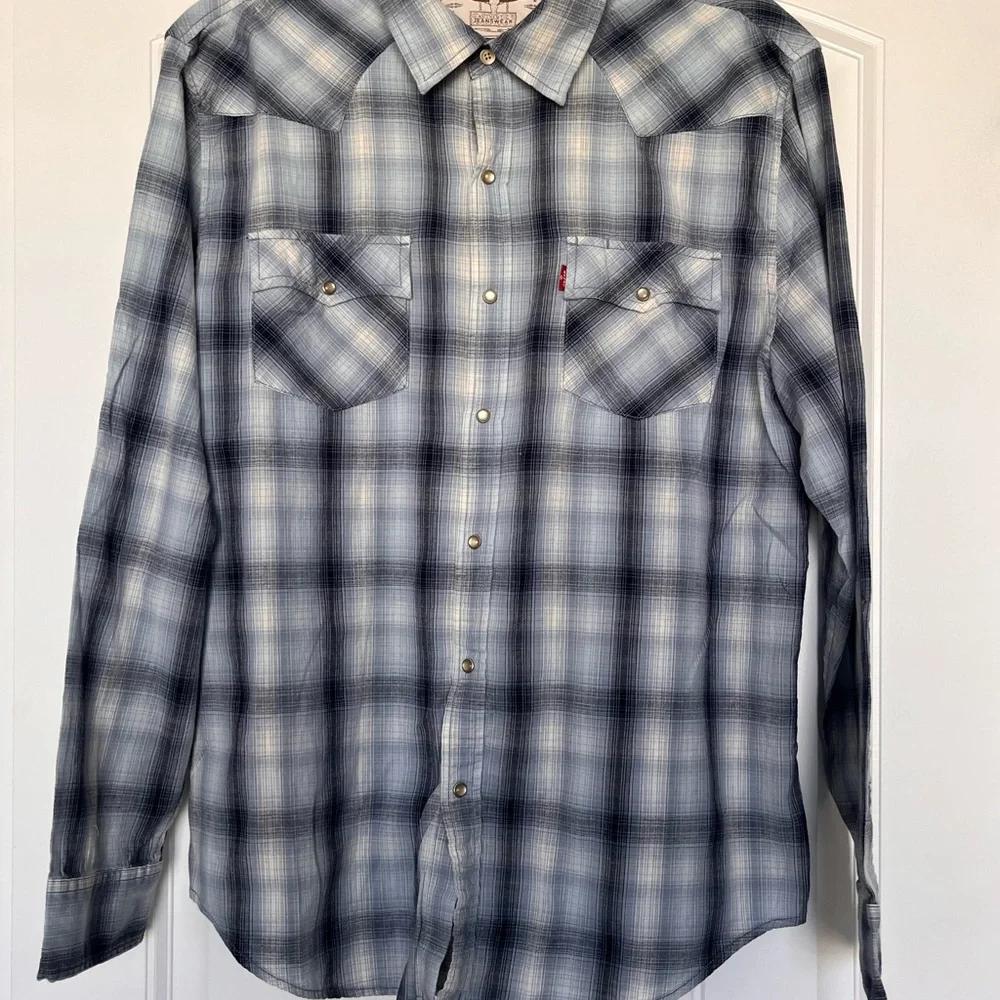 Levi's Men's Blue Plaid Button-Up Western Shirt
